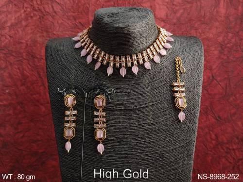 Designer Fancy Style Party wear Beautiful Antique Design Necklace Set with Maang Tikka