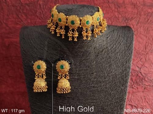 Beautiful Designer Fancy Style Party wear High Gold Polish Choker Necklace Set 