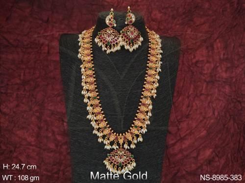 Beautiful Designer Party wear Antique Matte Gold Polish Long Necklace Set 