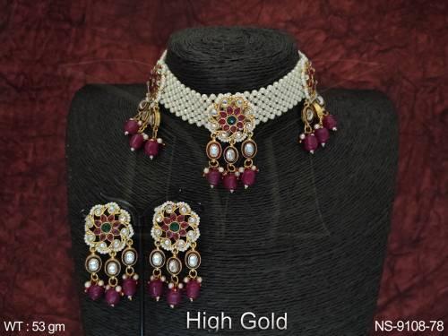 Designer Antique Clustered Pearl Fancy Style Party wear Choker Necklace Set