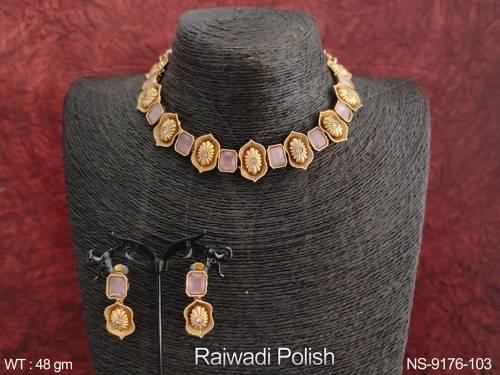 Rajwadi Polish Designer Fancy Design Party wear Beautiful Necklace Set 