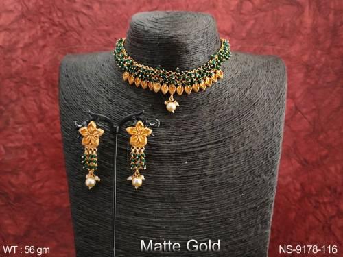 Designer Fancy Design Matte Gold Polish Beautiful Necklace Set