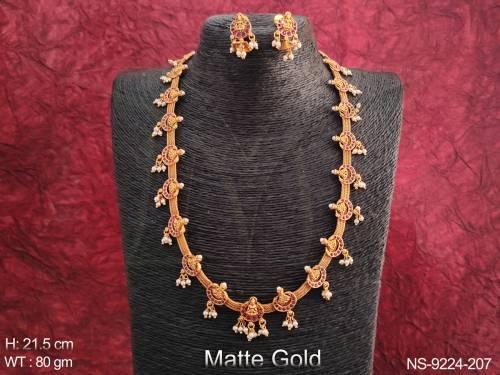 Designer Fancy Design Matte Gold Polish Party wear Long Necklace Set 