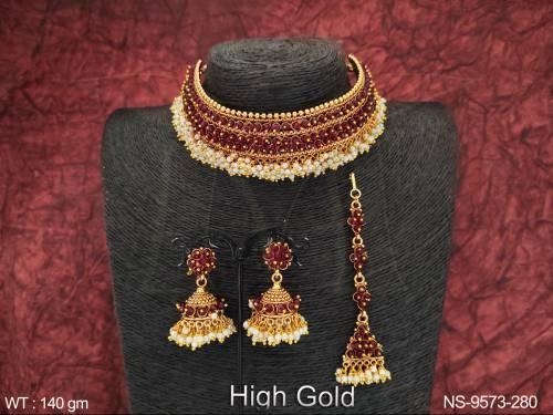 Designer Clustered Pearl Tassels Fancy Design Party wear Beautiful Choker Necklace Set 