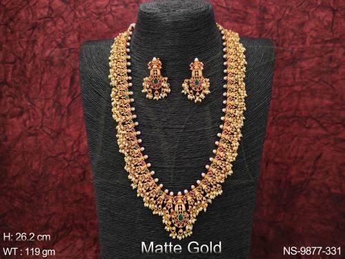 Matte Gold Polish Designer Fancy Style Beautiful Long Necklace Set