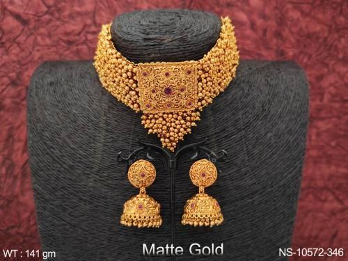 antique-jewellery-designer-matte-gold-polish-fancy-style-necklace-set