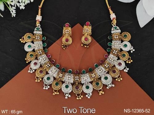 two-tone-polish-fancy-design-party-wear-beautiful-antique-jewellery-antique-short-necklace-set