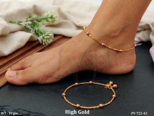 Premium Gold Finish Beaded Anklet Lightweight Payal
