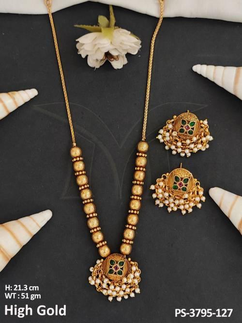 Antique Jewellery High Gold Polish Fancy Style Full Stone Necklace Set  