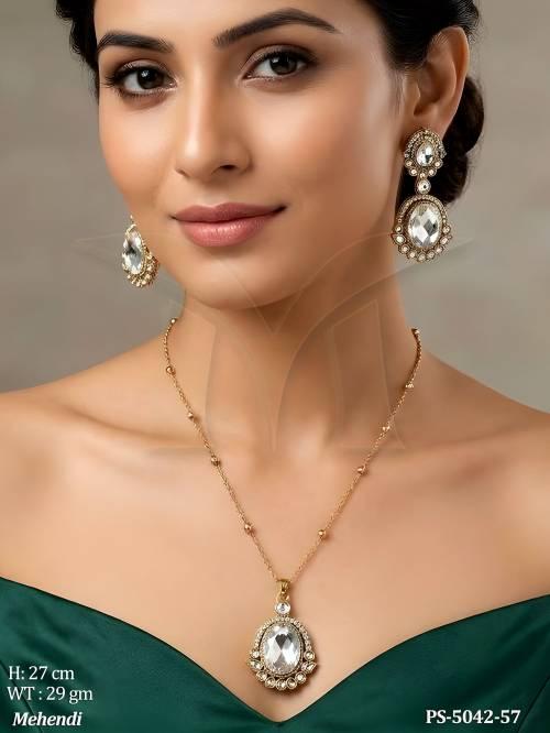 Classic Full Stone Pendant Set with Matching Earrings