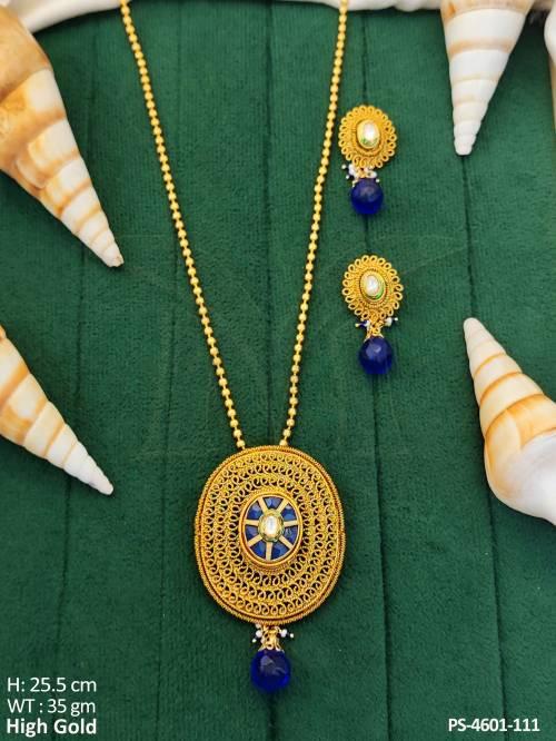 Antique Jewellery Full Stone  High Gold Polish Party Wear Pendant Set     — PS-4601-111