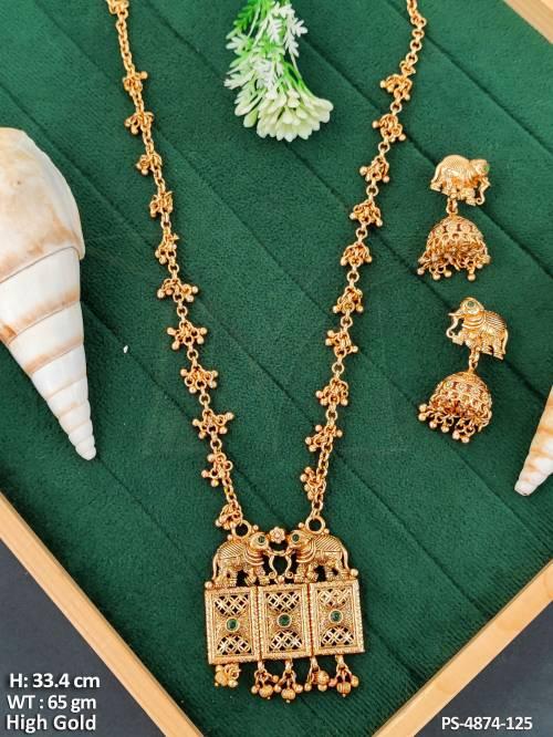 Traditional High Gold Temple Style Pendant Necklace Set