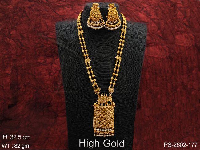 beautiful fancy style elephant designer pendant clustered pearl high gold polish long party wear pendant necklace set