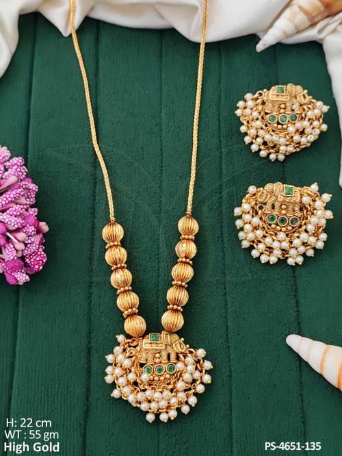 Antique Designer Clustered Pearl High Gold Polish Pendant set  
