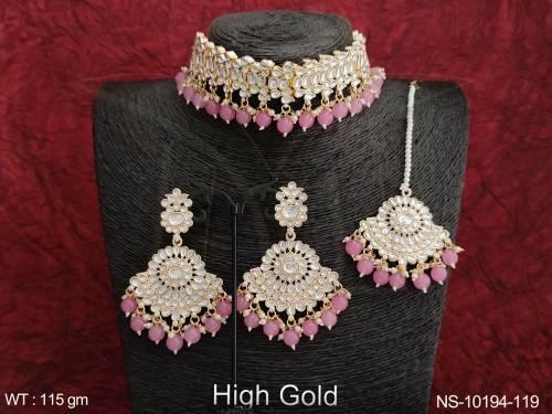 clustered-pearl-high-gold-polish-party-wear-fancy-design-antique-choker-necklace-set