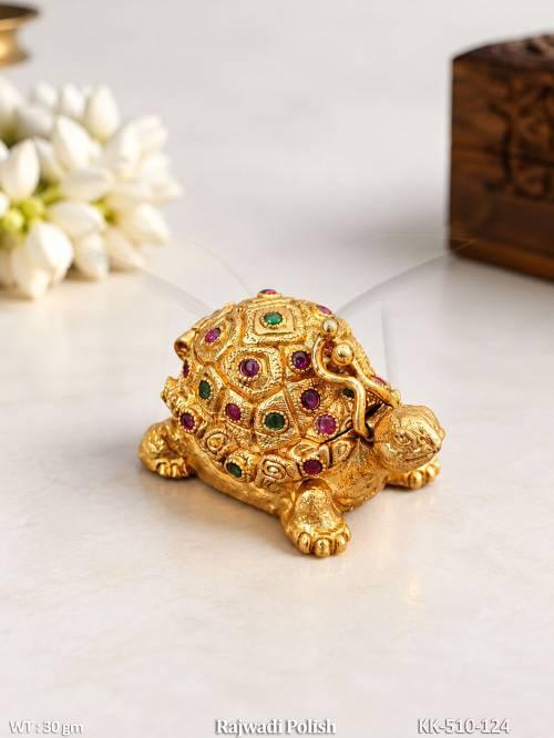 Rajwadi Gold Finish Antique Turtle Sindoor Box