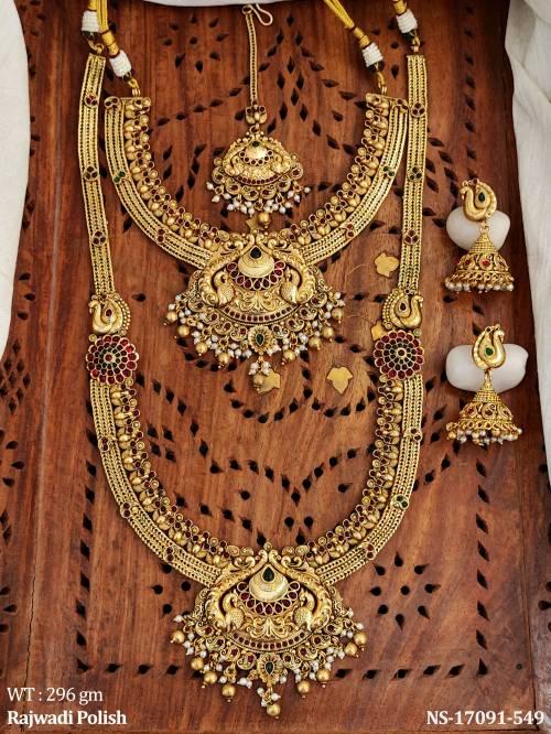 Beautiful Rajwadi Polish Full Stone Party Wear Necklace Set    