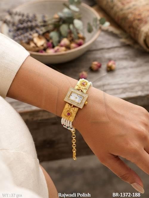 Luxury Rajwadi Gold Pearl Bracelet Watch