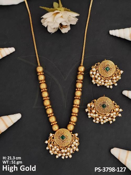 Designer Fancy Style High Gold Polish Golden Clustered Pearls Party Wear Necklace Set  