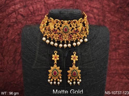 designer-matte-gold-polish-clustered-pearl-beautiful-antique-jewellery-choker-necklace-set-