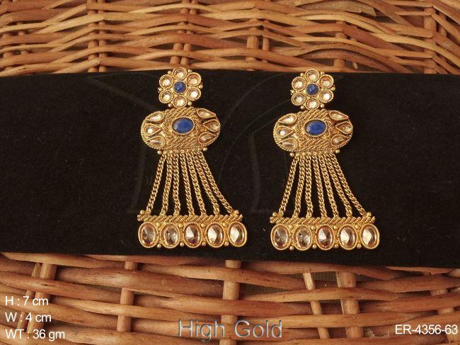 oval stone fall polki earrings detail