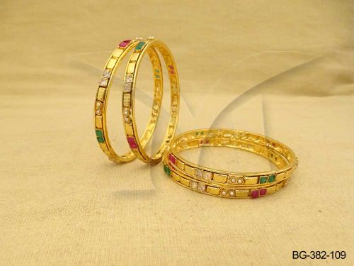 double square beads party wear polki bangles detail