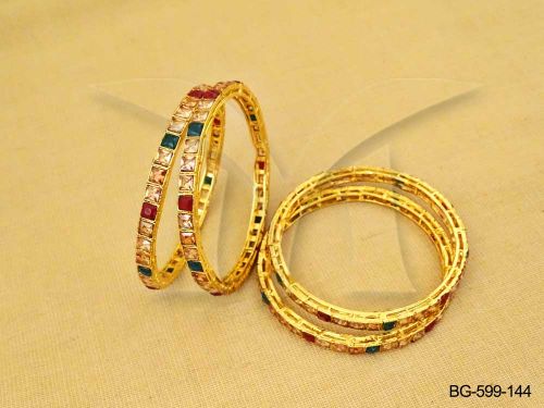 square stones colorfull segmented polki bangles detail