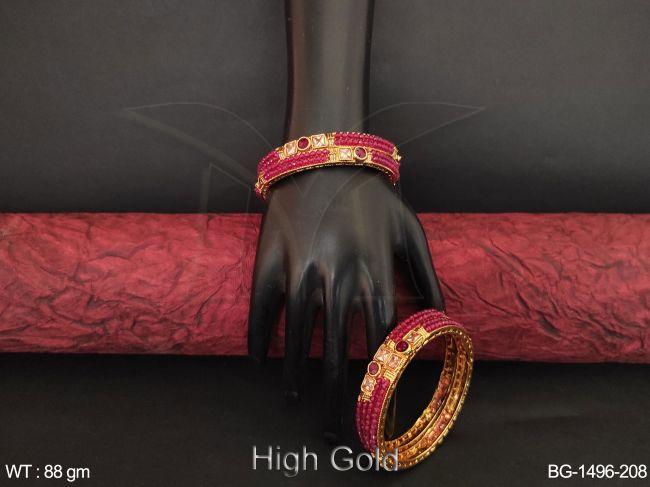 Party wear Designer High gold Polish Antique Bangle / Chura Set of -2