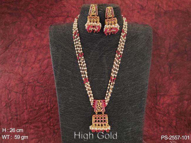 antique designer high gold polish clustered pearl long pendant set