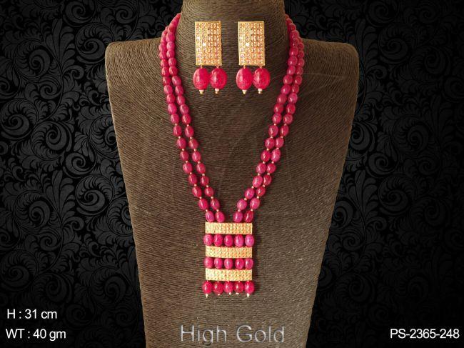 Ruby beads long design antique pendant set