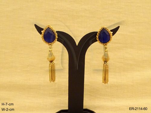 paan shape long chain tv serial antique earrings detail
