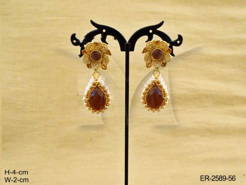 spiral flower paan drop 3d style antique earrigns detail