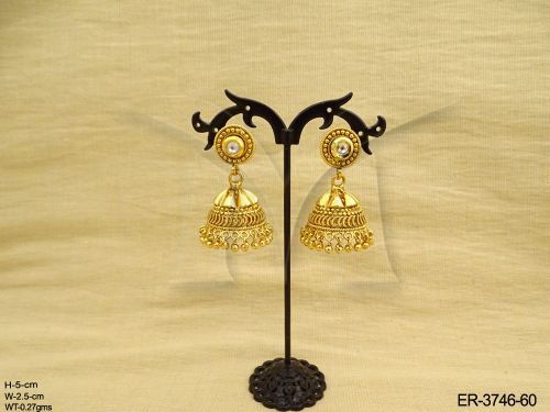 antique golden white stones big jhumka