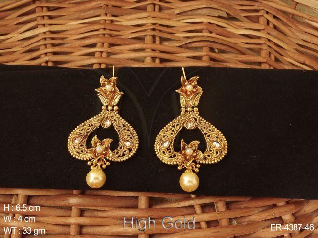 leaf moti drop antique earrings detail