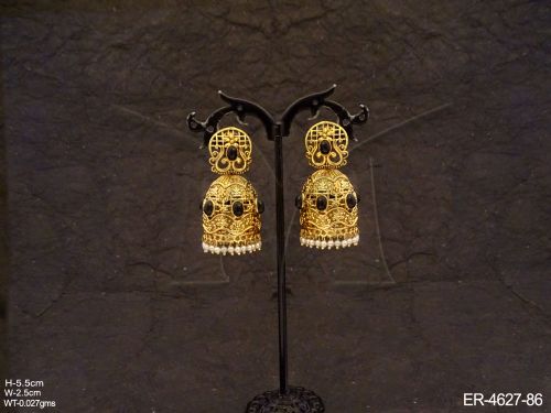 oval stone jhumki antique earrings detail