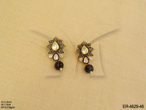 flower moti drop antique earings detail