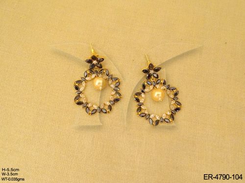 flower moti drop leaf style earrings detail