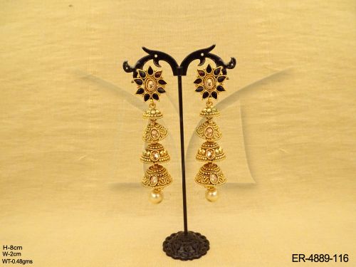 sunflower style triple jhumki earrings detail