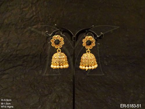 round stone jhumki style polki earrings detail