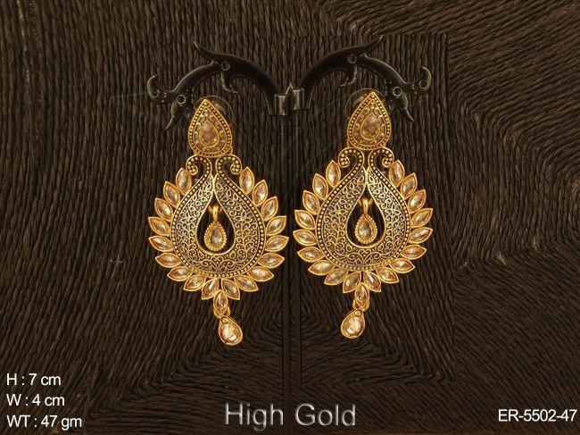 paan shape stone beads polki earrings detail