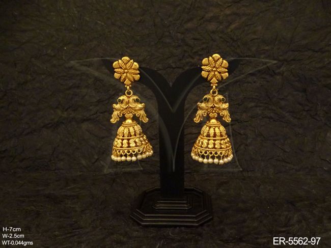 dual  peacock jhumki imitation earrings detail