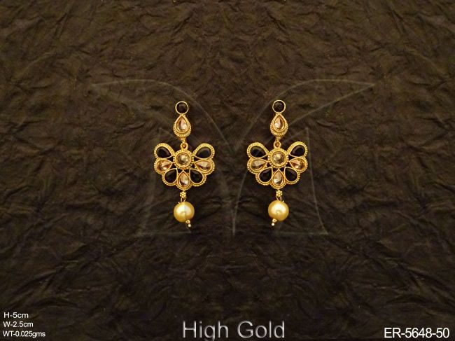 half flower style moti drop earrings detail