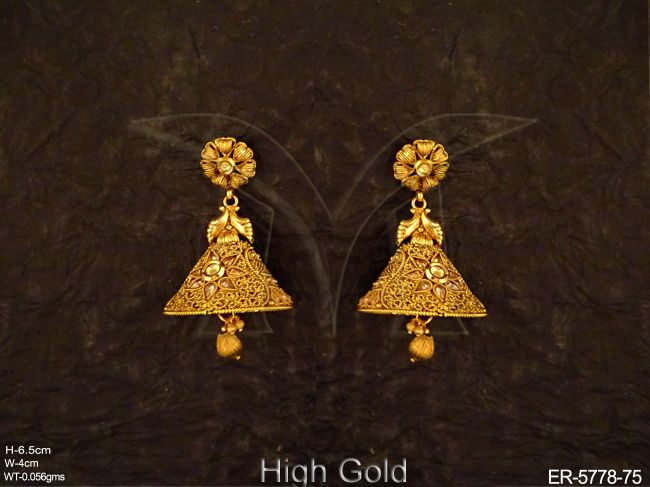 tricone shape traditional antique earrings detail