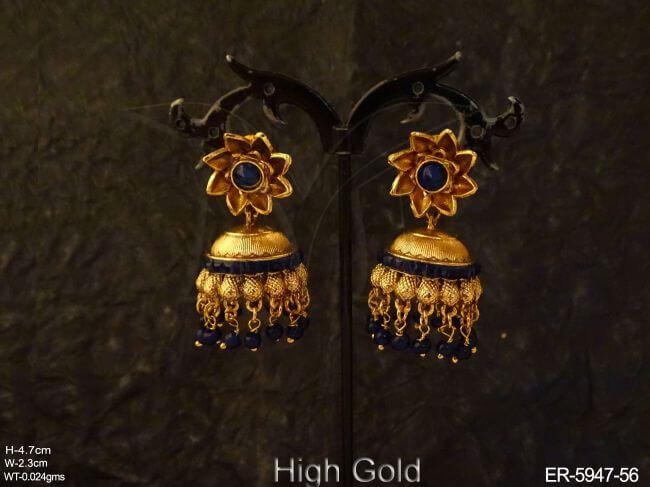 flower hook jhumki antique earings detail