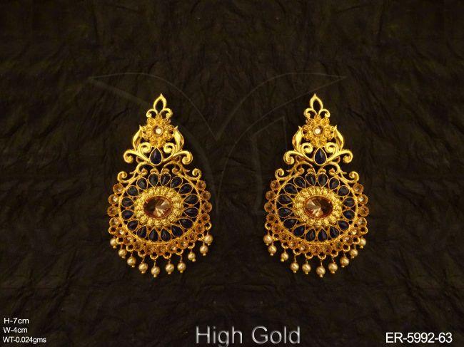 reverse paan stone round antique earrings detail