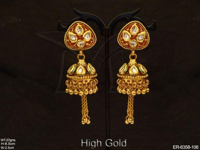 rounded triangular jhumki antique earrings detail