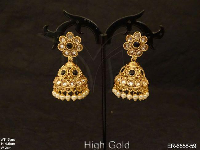 conical jhumki flower antique earrigns detail