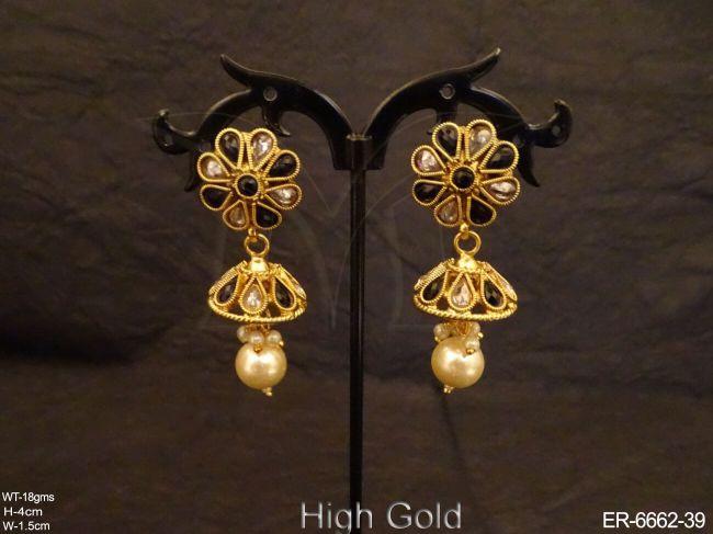 reverse paan stone delicate jhumki earrings detail