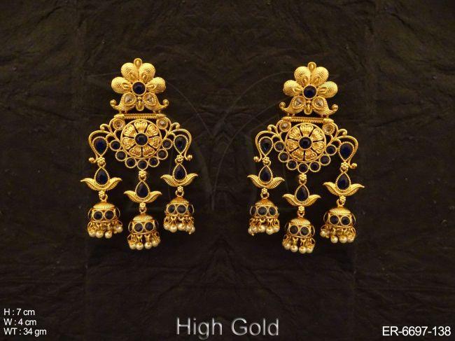 triple jhumki style flowery earrings set detail