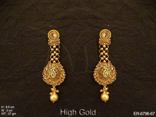 long leaf style paan stone earrings detail